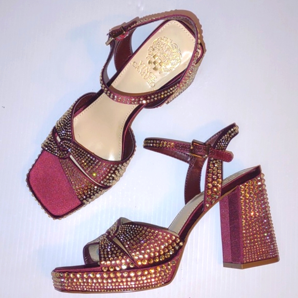 🐾VINCE CAMUTO VP-Pava Platform Heels in Burgundy Bordo Satin - Picture 13 of 17